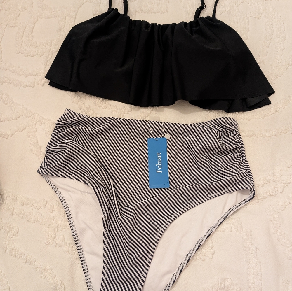Felnart Cute Ruched High Waisted 2 Piece Bikini Large Bathing Suit NWT